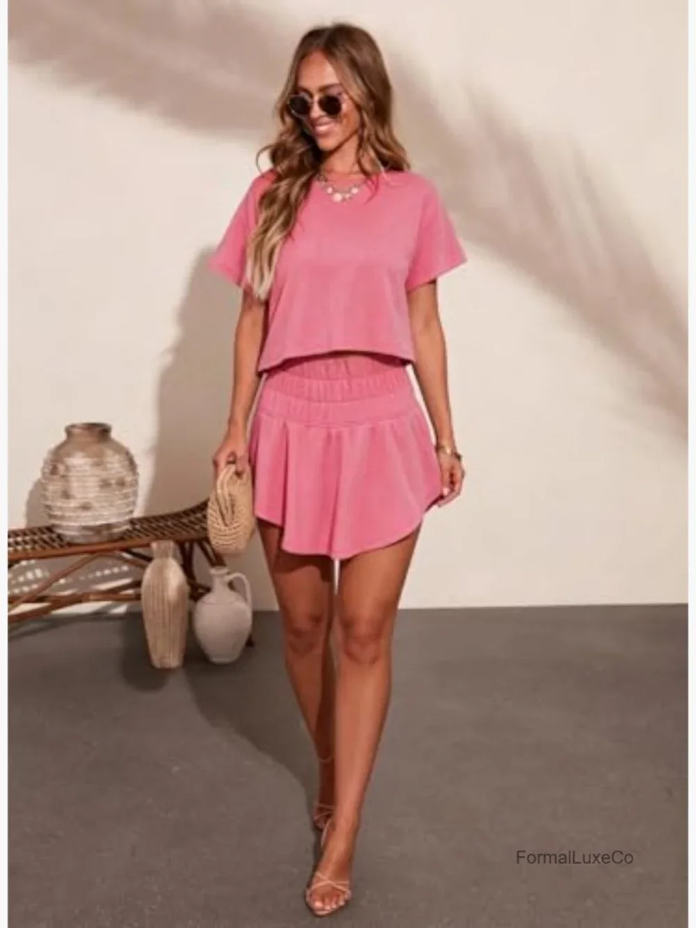 Women's 2 Piece Skort Set Crop Top & Shorts Lounge Match